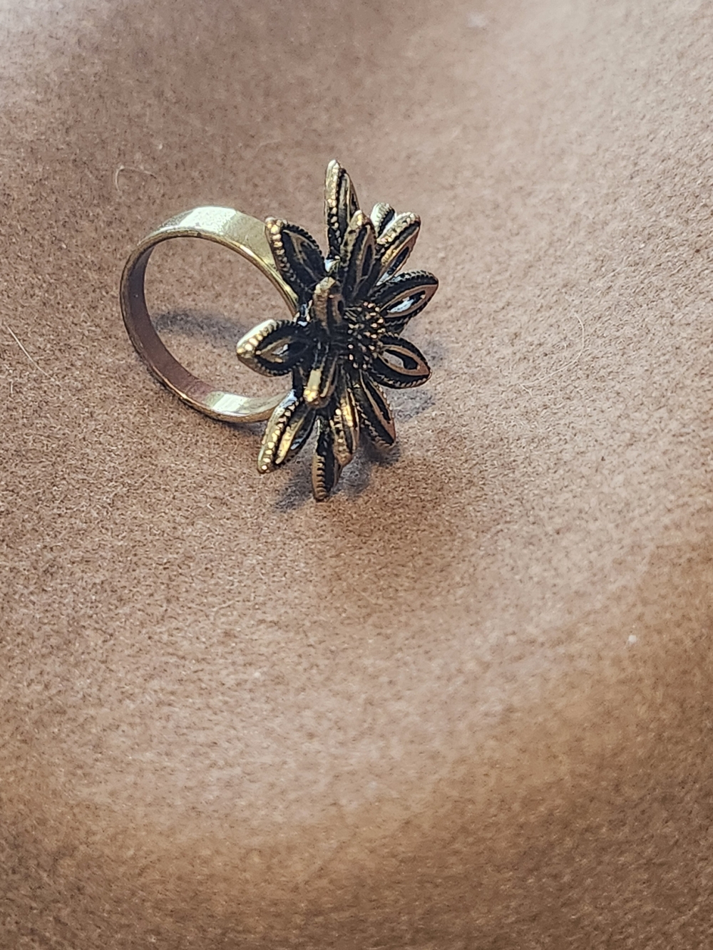 Ring Flower Antique Gold Tone Statement  8 Petals Inner And Outer 1.8cm Inside